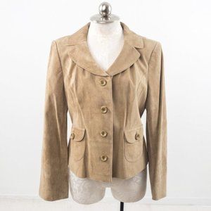 Loft Ann Taylor L Suede Leather Blazer Jacket Tan